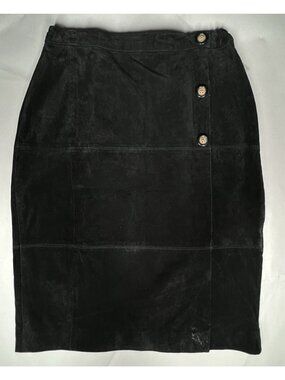 Vintage NWT Black Suede Leather Midi Pencil Skirt Size Medium 8 10